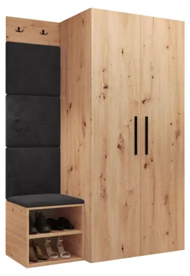 Produktbild von MIRJAN24 Garderoben-Set Medi IV, Schuhschrank, Kleiderhakenbrett, 4x Paneel 42x42, 2 Kleiderhaken (Farbe: Artisan Eiche, Polo 897)
