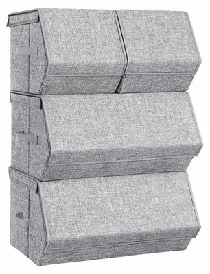 Produktbild von Stapelbare Aufbewahrungsboxen mit Deckel - Set von 4, grau