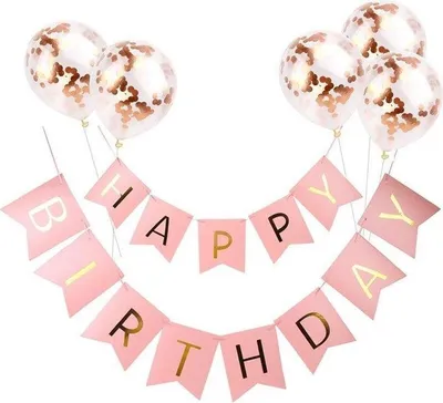 Zdjęcie produktu dla Girlanda urodzinowa Happy Birthday Różowa, złoty napis, 16cm