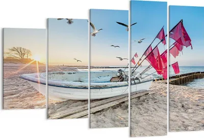 Produktbild von Bild auf Leinwand - Leinwandbild - 5 Teile - £ódŸ Küste Möwen - 150x100cm - Wand Bild - Wanddeko - Wandbilder - Leinwanddruck - Bilder - Wanddekoration - Leinwand bilder - Wandbild - EG150x100-4779