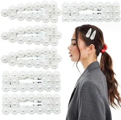 Produktbild von Perlen-Haarspangen für Damen und Mädchen mit Blumen- und Perlendesign, Haarspangen und Haarnadel für Hochzeit, Abschlussball und Feier, 6 Stück