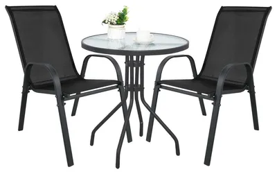Produktbild von Bistro-Set Island mit rundem Tisch und 2 schwarzen Sofia Stühlen