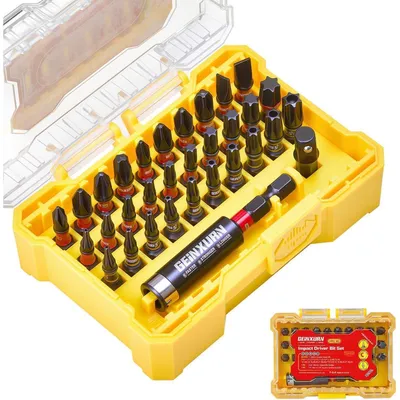 Produktbild von Schlagfester Schrauber Bits Set 32tlg. Torx Kreuzschlitz Pozidriv S2 Stahl 1/4 Zoll mit Bit-Halter und Aufbewahrungsbox
