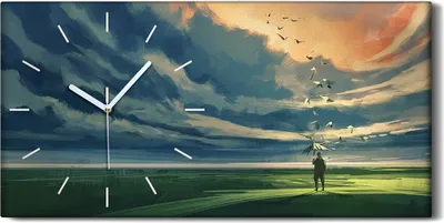Produktbild von Dekor Leinwand Uhr Wandbilder Quarz 60x30 Mann der einen Regenschirm Malerei - weiße Hände