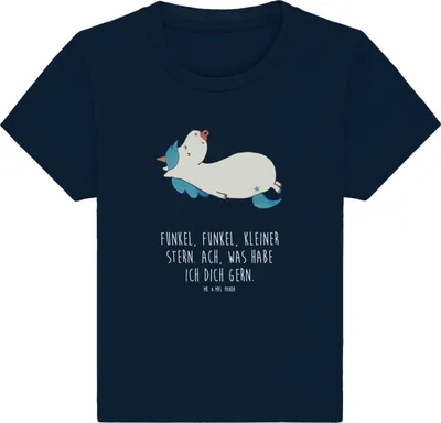 Produktbild von Mr. & Mrs. Panda  T-Shirt Einhorn Schnuller 6. - 12. Monat - French Navy - Geschenk, Geburtstag, Mutter, Baby Top, Baumwollshirt, Organic Shirt, Unicorn, Babyshirt