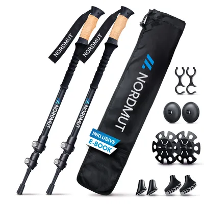 Produktbild von NORDMUT® Wanderstöcke Teleskop – Nordic Walking Stöcke Damen und Herren – Ultraleichte Trekkingstöcke [mit Gummipuffer-Set] verstellbar mit Echt Kork Griff