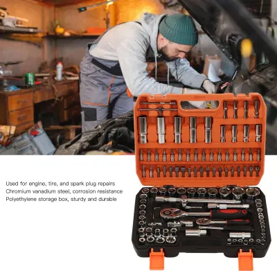 Zdjęcie produktu dla 108-częściowy zestaw mechanicznych narzędzi naprawczych Zestaw nasadek udarowych Klucze grzechotkowe i sześciokątne Końcówki wkrętakowe