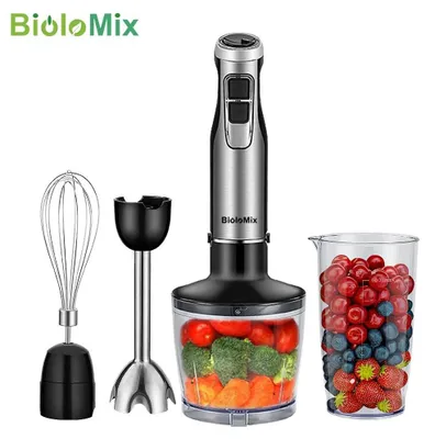 Immagine prodotto di Set frullatore a immersione con tritatutto - HB1200 - 1200 W - 6 velocità - asta in acciaio inossidabile - lama a 4 taglienti - 0,8–1,1 L - spina UE