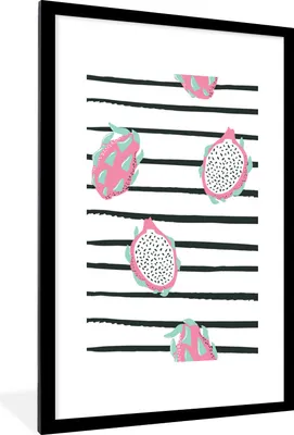 Produktbild von MuchoWow® Gerahmtes Poster Sommer - Obst - Rosa 60x90 cm - Poster mit Schwarzem Bilderrahmen Wandposter Rahmen Foto Bilder - Dekoration - Wandposter Wohnzimmer - Hochwertig