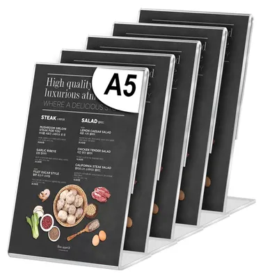 Productafbeelding van 5 x standaard A5, acryl tafelstandaard - Transparant voor brochures en menukaarten