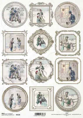 Immagine prodotto di ITD carta di riso per decoupage, cornice vintage, paesaggi invernali R2118