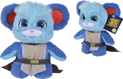 Two plush toys of a blue mouse character dressed as a Jedi, shown from different angles against a white background.