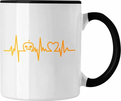 Produktbild von Trendation - Halloween Tasse Kürbis Dekoration Becher Herzschlag Kürbis (Schwarz)