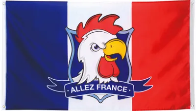 Immagine prodotto di Bandiera francese Allez France con occhielli blu-bianco-rosso 90x150cm -