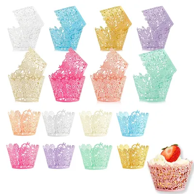 24 Cupcake-Wrapper, 8 Farben, Pappdekoration für Hochzeit, Party
