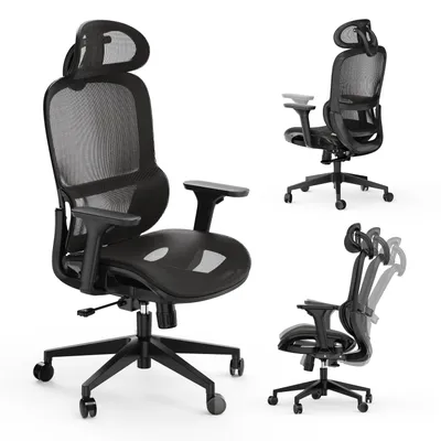 Produktbild von SENSE7 Neyo Ergonomischer Bürostuhl Schreibtischstuhl Schwarz Voll-Mesh 3D-Armlehnen Kopfstütze Synchronmechanik Homeoffice Chefsessel 140 kg