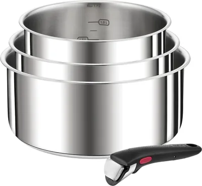 Produktbild von Tefal Ingenio Preference 4-teiliges Kasserollen-Set L898S4, Edelstahl, Edelstahl, Edelstahl, Schwarz, Abnehmbar, China