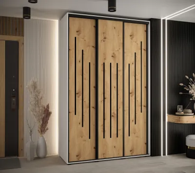 Obrázek produktu pro Šatní skříň YVONA 8 - 150/45 cm, bílá / dub artisan / černá
