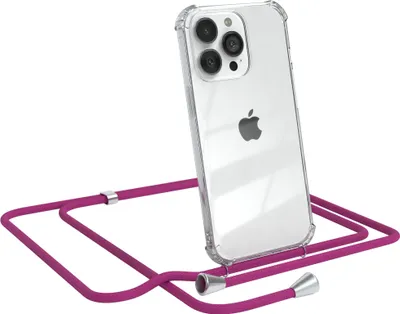 Produktbild von EAZY CASE Handykette kompatibel mit Apple iPhone 13 Pro, Handyhülle mit Umhängeband, Handykordel, Schutzhülle Clear, Band in Rosa