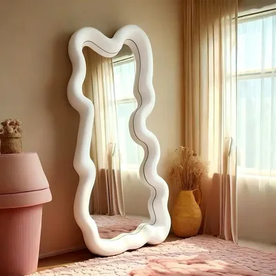 Produktbild von Spiegel Ganzkörperspiegel Standspiegel Wellenförmiger Spiegel Ankleidespiegel Kleiderspiegel Spiegel in Sonderform Weiß 160*60cm 【YDYX-B658】