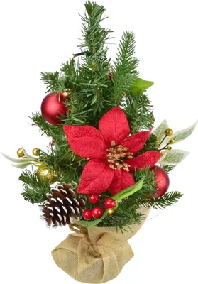 Image de Arbre avec ponsettias avec boules rouges et or 10×LED, 40 cm