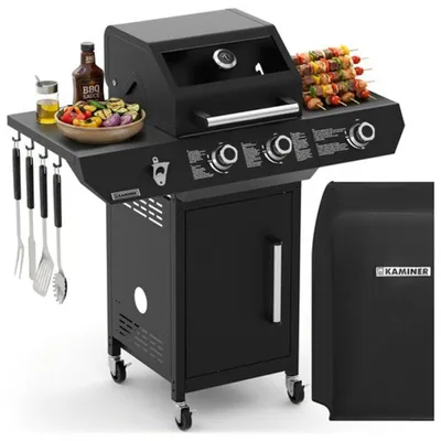 Image de Barbecue à gaz 10 kW, noir, acier inoxydable, rôtissoire