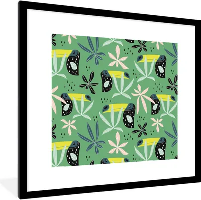 Produktbild von MuchoWow® MuchoWow® Gerahmtes Poster Tukan - Pflanzen - Grün 40x40 cm - Poster mit zchwarzem Bilderrahmen - Poster - Plakat im Rahmen