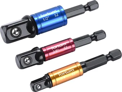 Produktbild von FORTUM 4742203 Bohreradapter mit Drehgriff 3 Stück, 1/4"-3/8"-1/2", S2