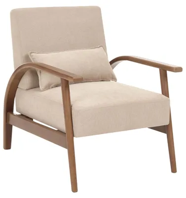 Zdjęcie produktu dla BELIANI Fotel beżowy tapicerowany drewniane nóżki z podłokietnikami i poduszką retro design