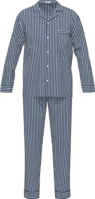 Produktbild von Seidensticker Herren Schlafanzug, lang - Classic Pyjama Set, Web-Schlafanzug, Knopfleiste, Baumwolle Dunkelblau L