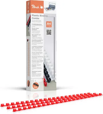 Obrázek produktu pro Peach PB406-03 Plastové hřbety do pořadače DIN A4, 6 mm, 25 listů, 100 kusů, červená barva