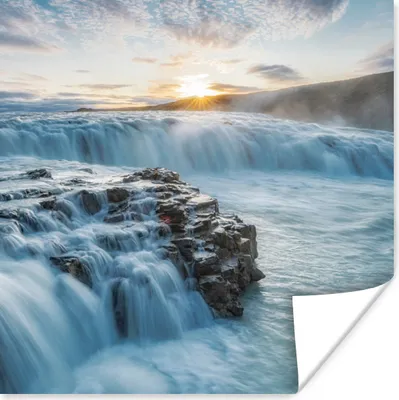 Produktbild von MuchoWow® Poster Wasserfall - Wasser - Steine - Sonne - Natur 50x50 cm - Wohnzimmerdekoration