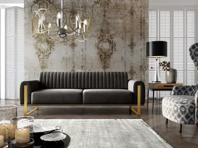 Produktbild von Sofa Designersofa VALERIE 3-Sitzer in Stoff Elisa Velvet Schwarz