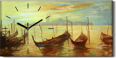 Produktbild von Wandbild Leinwand Bilder mit Uhr 60x30 Wandkunst Gondeln in Venedig Malerei - schwarze Hände