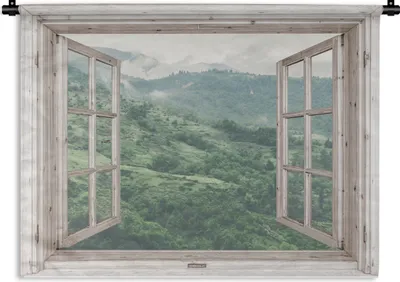 Produktbild von MuchoWow® Wandteppich Wandbehang Aussicht - Berg - Baum 150x112 cm Tapisserie Dekoration Wandtuch - Wanddecke - Wandteppiche