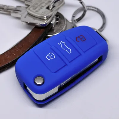 Produktbild von Auto Schlüssel Hülle Silikon Schutz Cover Blau kompatibel mit Audi A1 S1 A3 S3 A4 A6 S6 TT Q3 Q7 R8 8P 8V B7 C6 8J 8U 4L 8X 3 Tasten Klappschlüssel