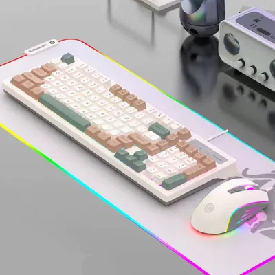 Produktbild von Mechanische Tastatur und Maus Set, Gaming, verkabelt, grün und weiß