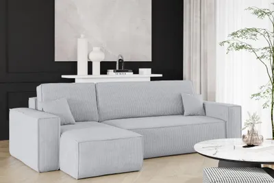 Produktbild von Ecksofa Schlafsofa Sofa MARIS Stoff Poso Hellgrau Ottomane Links