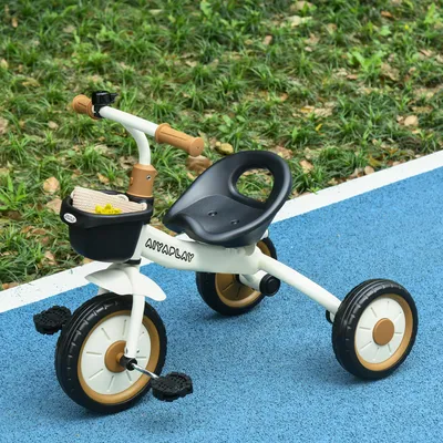 Produktbild von Dreirad Kinder 2-5 Jahre, höhenverstellbarer Sitz, Fahrradkorb, Klingel, Metallrahmen, Weiß | 70,5 x 53 x 58 cm | 4,6 kg | 10-Zoll-Vorderrad
