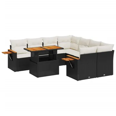 Produktbild von vidaXL 9-tlg. Garten-Sofagarnitur mit Kissen Schwarz Poly Rattan