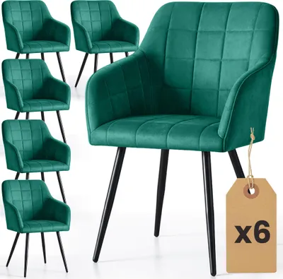 Produktbild von 6er Set Polsterstühle mit quadratischen Ziernähten LUXANO Dunkelgrün mit schwarzen Beinen
