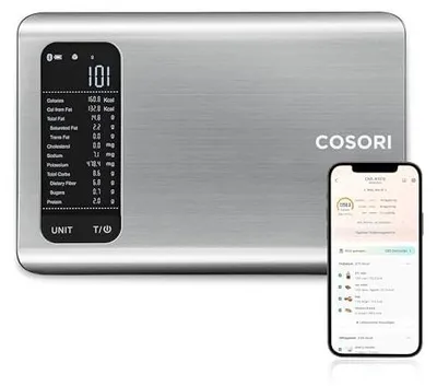 Imagen del producto de Báscula de cocina digital COSORI, 5 kg, con aplicación para el cálculo de valores nutricionales y conectividad Bluetooth