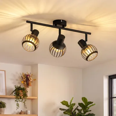 Produktbild von ZMH Deckenstrahler 3 Flammig Schwarz  Innen E14 Vintage Deckenspots Schwenkbar 350° Wandspot Retro Metall Käfigform für Schlafzimmer Wohnzimmer flur