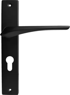 Produktbild von DOMINO Türgriff 72 Drückergarnitur PZ - Profilzylinder Set | Türklinke für Zimmertür, Bürotür, Kellertür & Innentür | L-Form | Türbeschläge aus Aluminium |Schwarz Türdrückergarnitur| ADEL BLACK