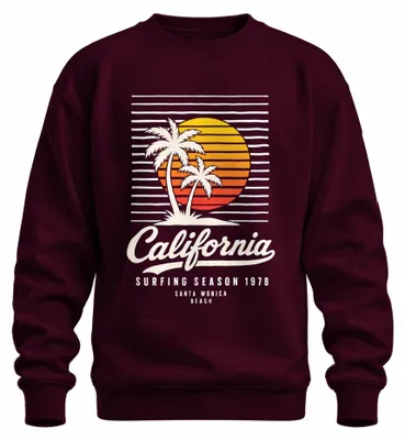 Obrázek produktu pro Tričko s dlouhým rukávem, kolekce "California Surfing Season 1978", motiv: pláž Santa Monica, barva: vínová, velikost: M