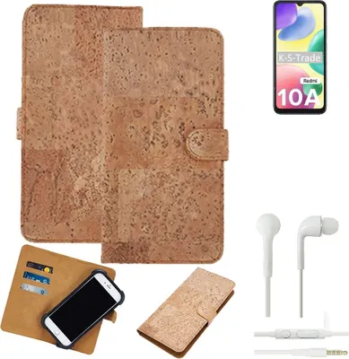 Produktbild von K-S-Trade Hülle kompatibel mit Xiaomi Redmi 10A + in ear Kopfhörer Kork Handyhülle Cover  Schutzhülle TPU Case Bumper in Hellbraun, (1x)