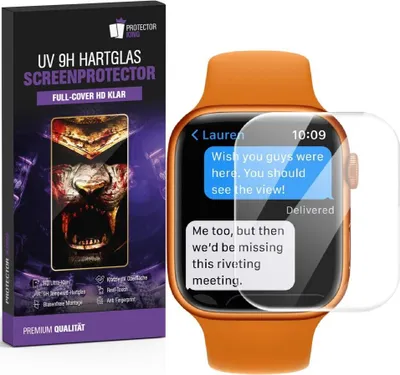 Produktbild von 1x 9H Hartglas für Apple Watch 7/ 8 45mm FULL CURVED UV Liquid Schutzglas Panzerfolie Displayschutz Schutzfolie Displayglas Panzerglas Tempered Glasfolie Sicherheitsglas Echtglas