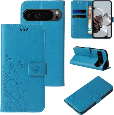 Immagine prodotto di Custodia per telefono cellulare per Google Pixel 9 Pro XL Fiori floreali Farfalla Flip Cover Custodia Flip Case Custodia per telefono cellulare Colore: Blu