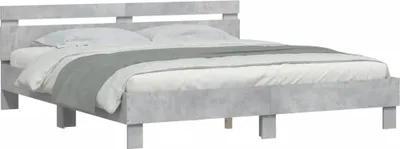 A bed frame with a headboard and mattress, shown from a side angle against a white background.