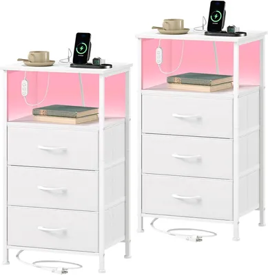 Produktbild von Nachttisch mit Schublade – Beistelltisch für das Schlafzimmer – Zur Aufbewahrung und zum Aufladen – Integriertes Ladegerät – 30x40x72 cm – Weiß